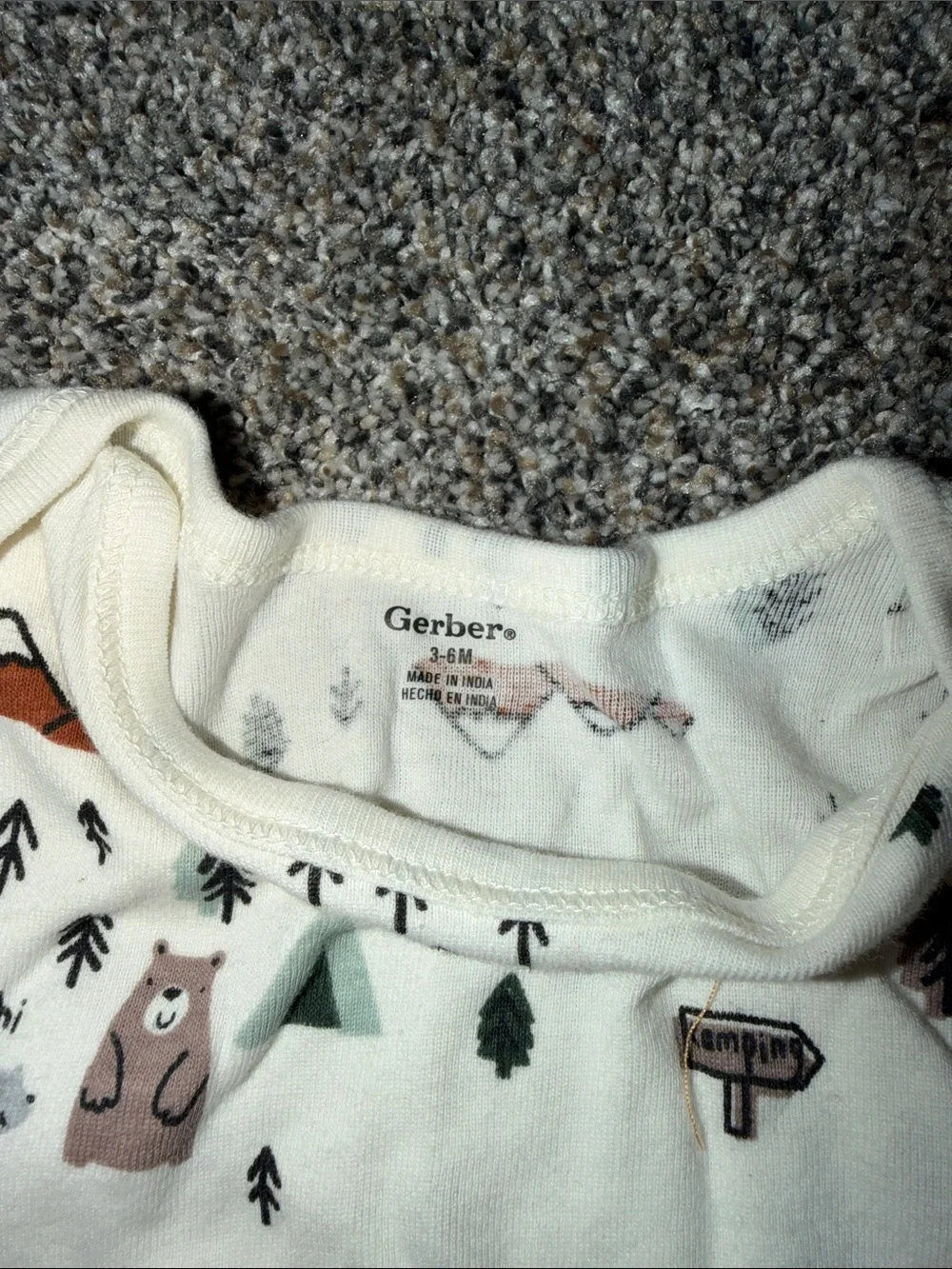 Gerber Cream Woodland Bear Print One-Piece with Green Accents